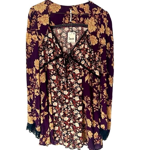 NWT Free People Odette Printed Tunic / Espresso Combo Size M - Picture 4 of 6